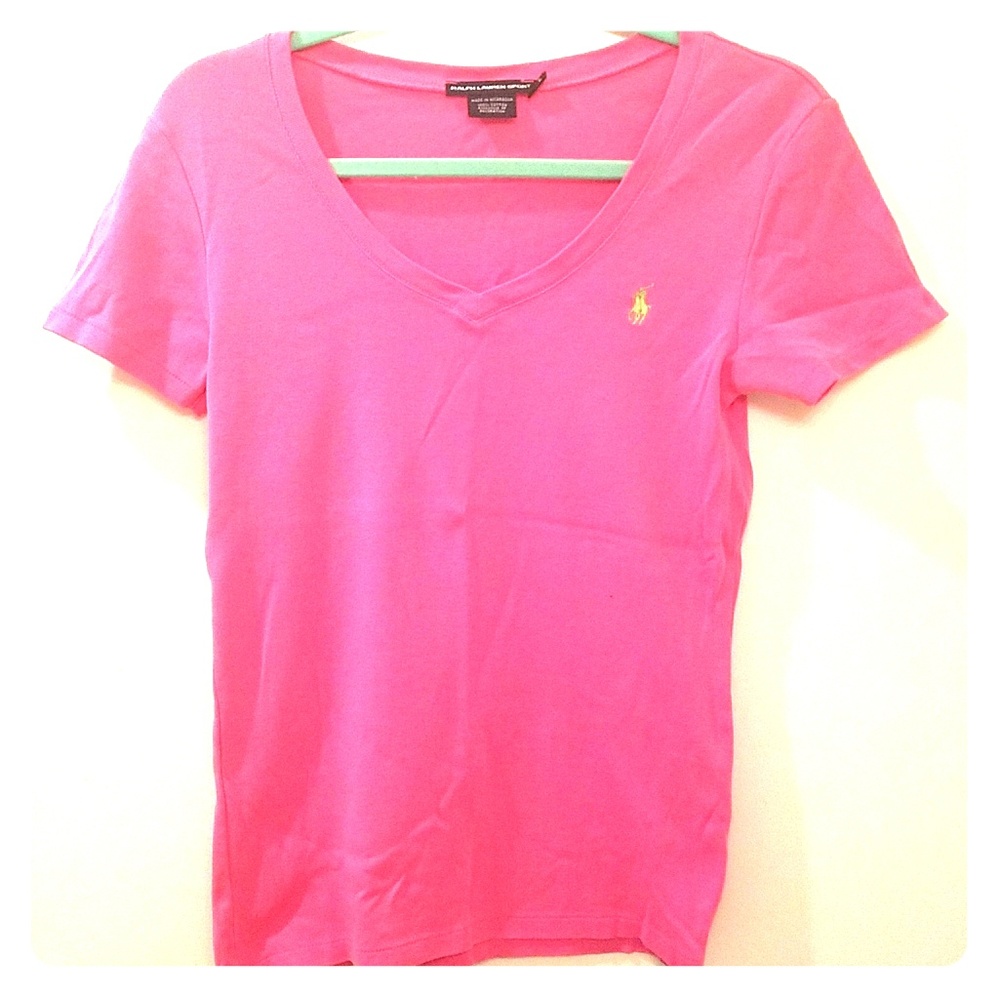 Ralph Lauren Sport pink v-neck tee, large